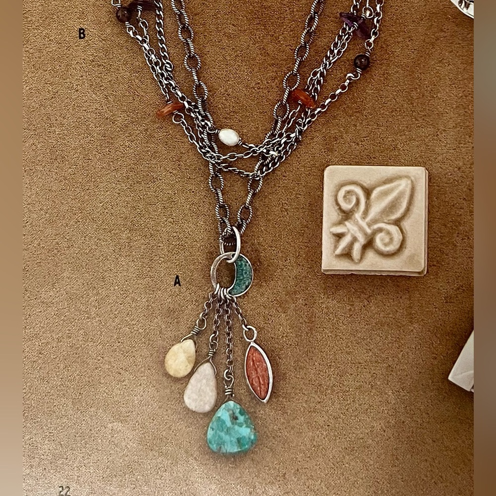 RARE Silpada Sterling Necklace with Turquoise, Coral, Agate & Riverstone Pendant
